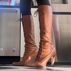 Stunning Michael Kors 90s Brown Knee-High leather Lace-Up Boots
